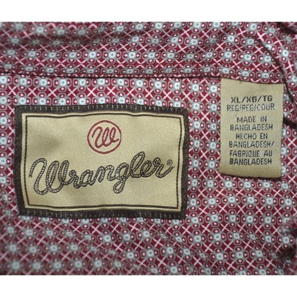 Wrangler Boys XL Red Button Down Long Sleeve Western Dress Shirt Geometric Print - Picture 7 of 9